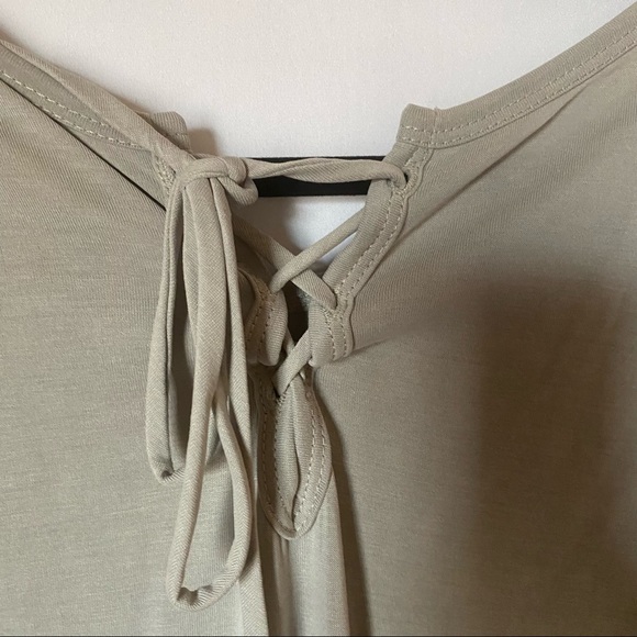 Greenish-Gray Peplum Top Short Sleeve Soft Light Fabric - Picture 10 of 12